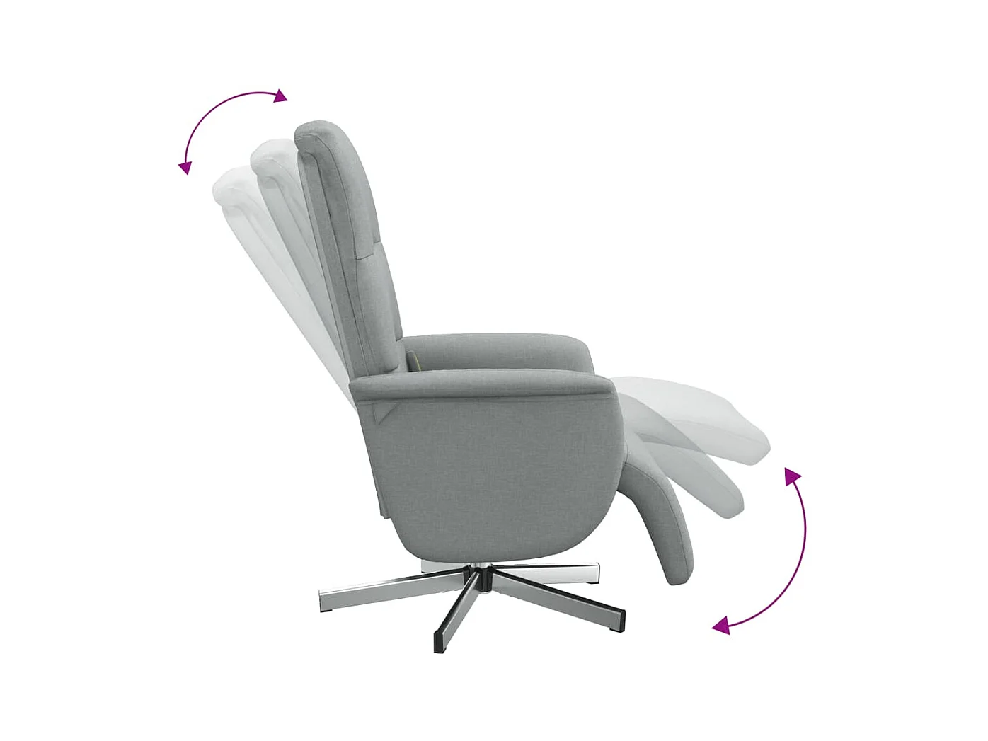 Sillón reclinable de masaje y reposapiés de tela gris claro.