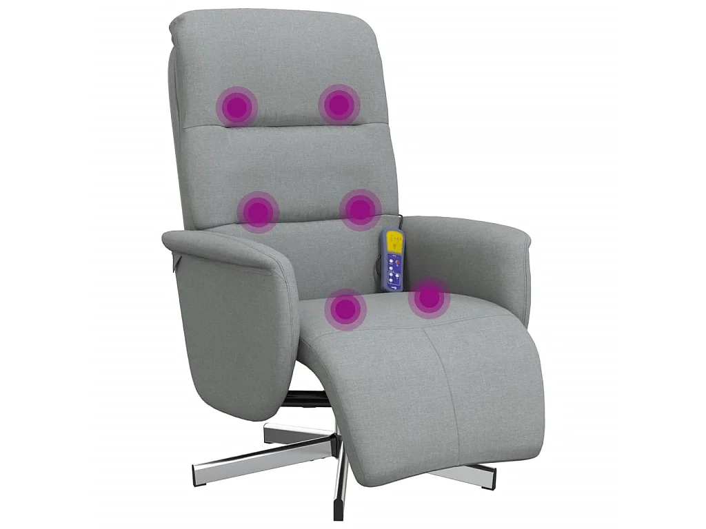Fauteuil inclinable de massage et repose-pieds gris clair tissu