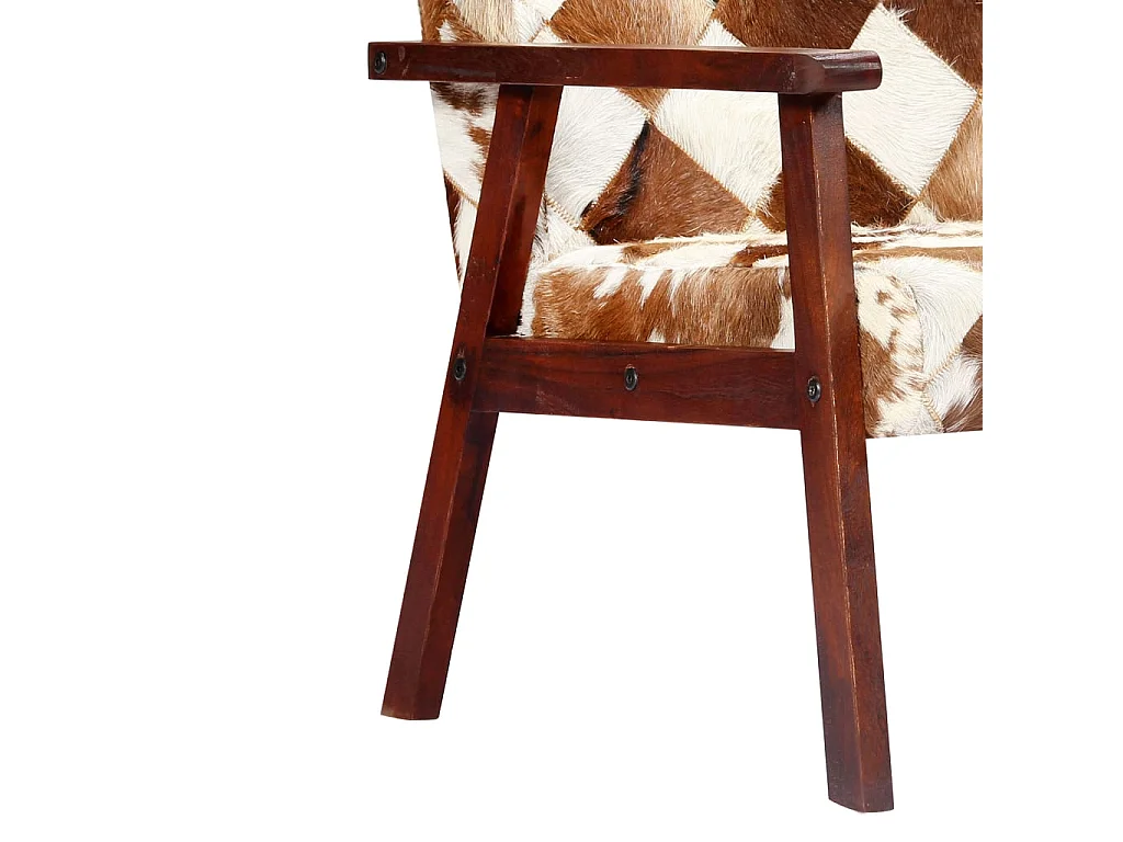 Fauteuil Blanc et marron Cuir véritable de chèvre