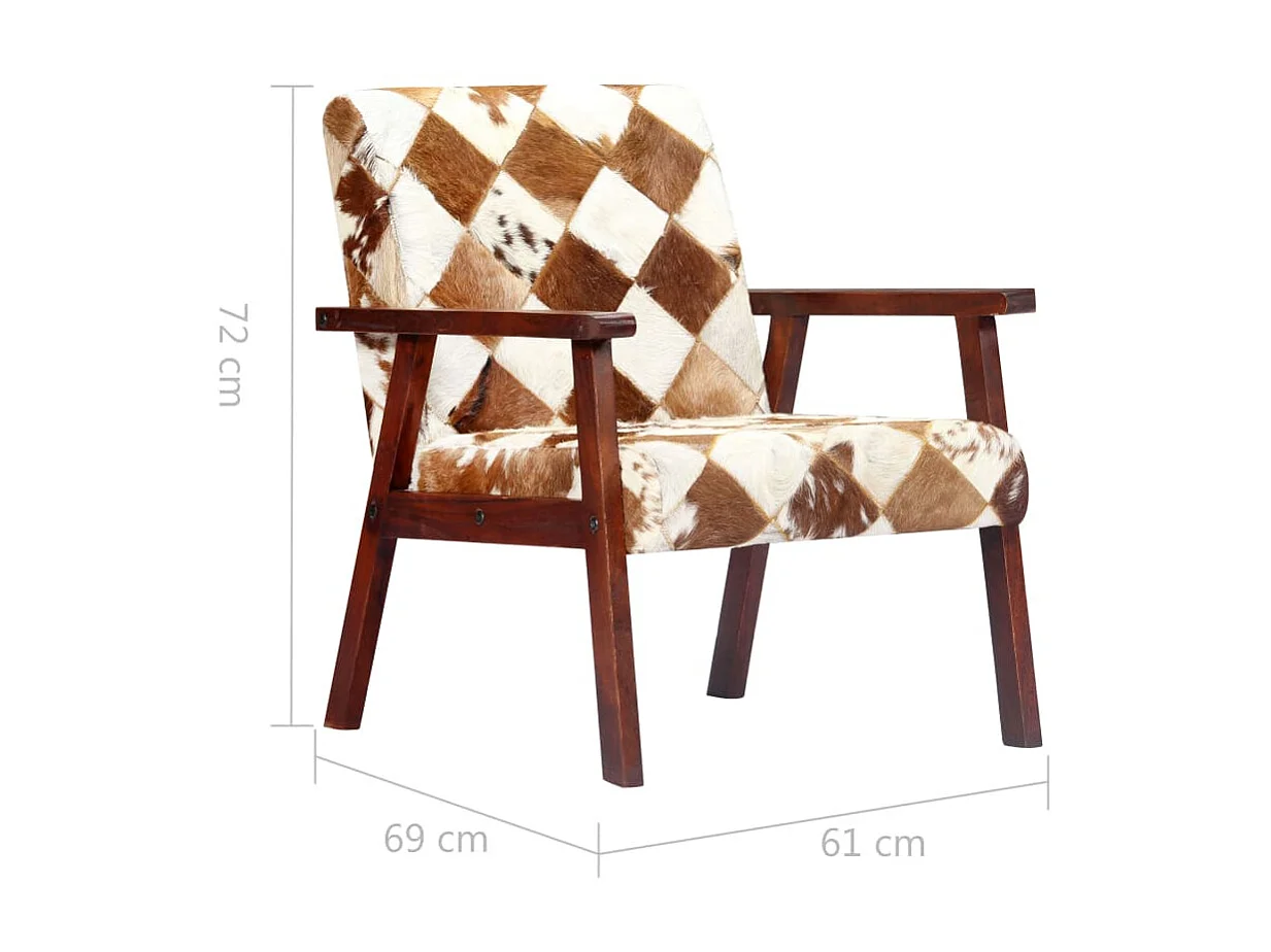 Fauteuil Blanc et marron Cuir véritable de chèvre