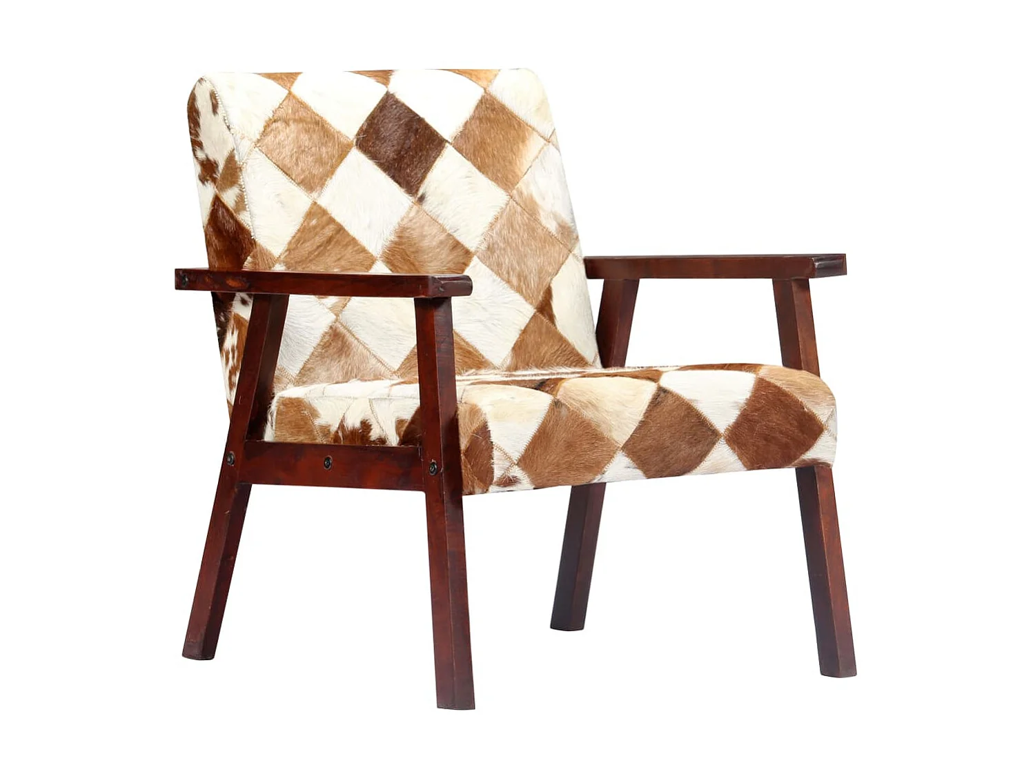 Fauteuil Blanc et marron Cuir véritable de chèvre