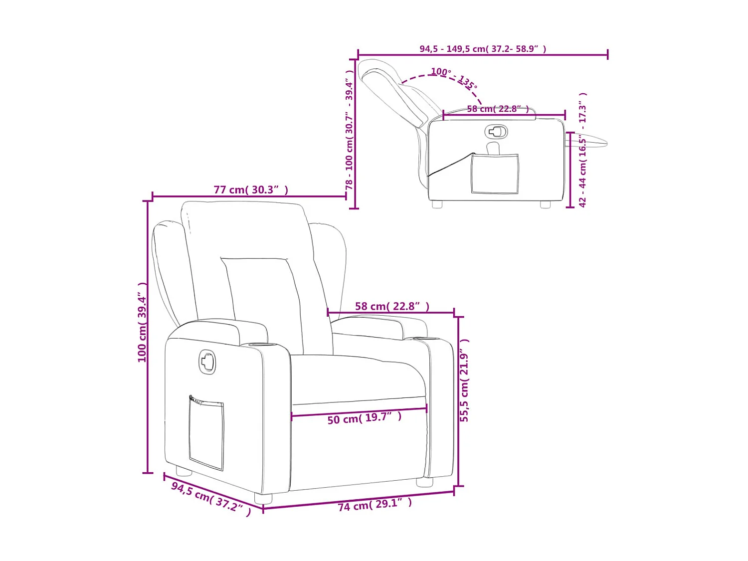 Fauteuil inclinable Noir Similicuir