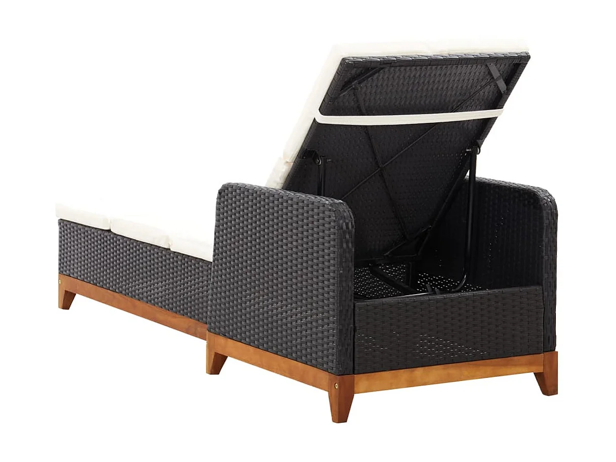 Chaise longue Résine tressée et bois d'acacia massif Noir