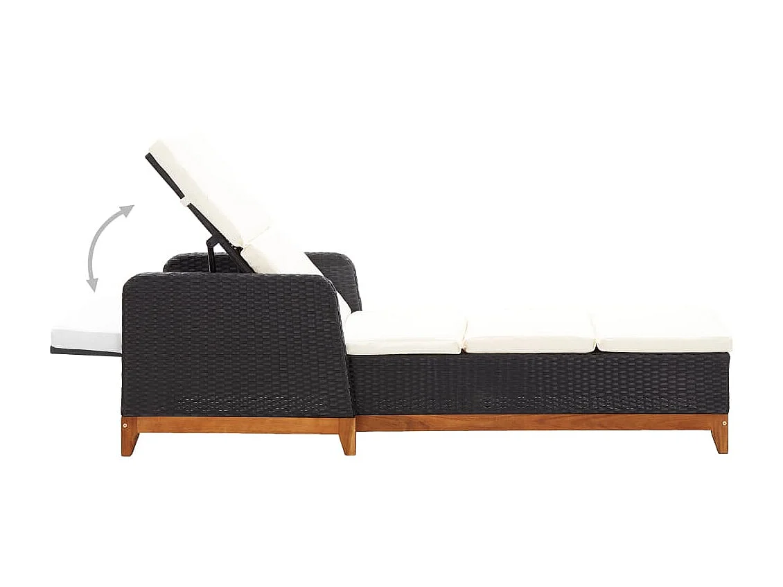 Chaise longue Résine tressée et bois d'acacia massif Noir