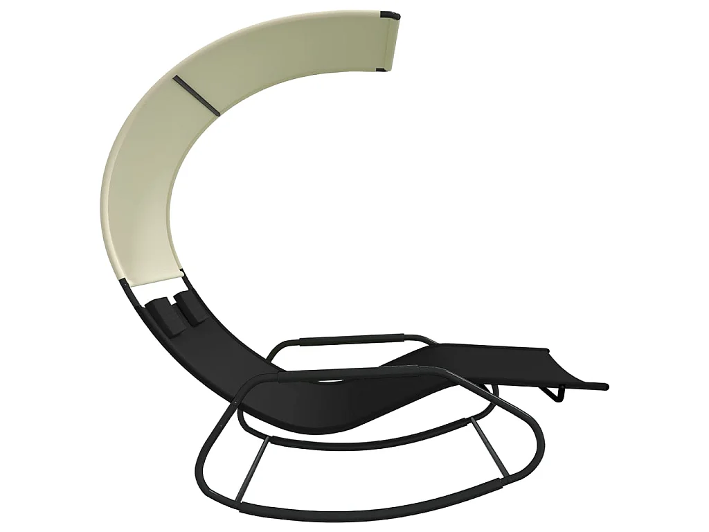 Chaise longue double à bascule avec auvent Noir et crème