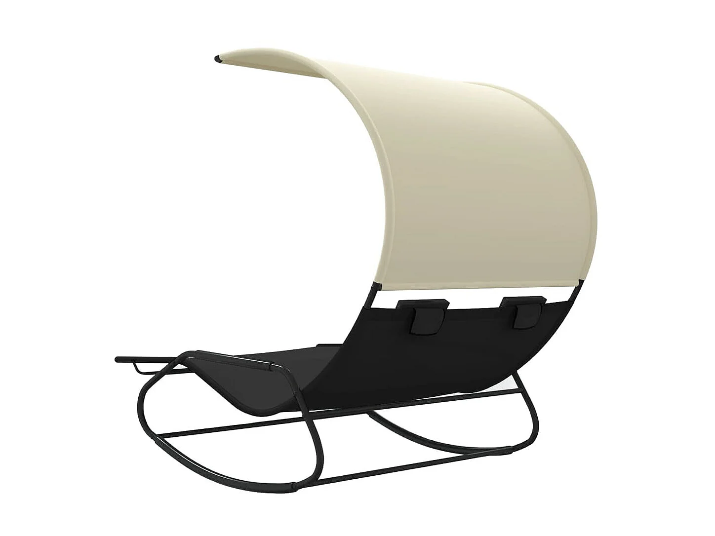 Chaise longue double à bascule avec auvent Noir et crème