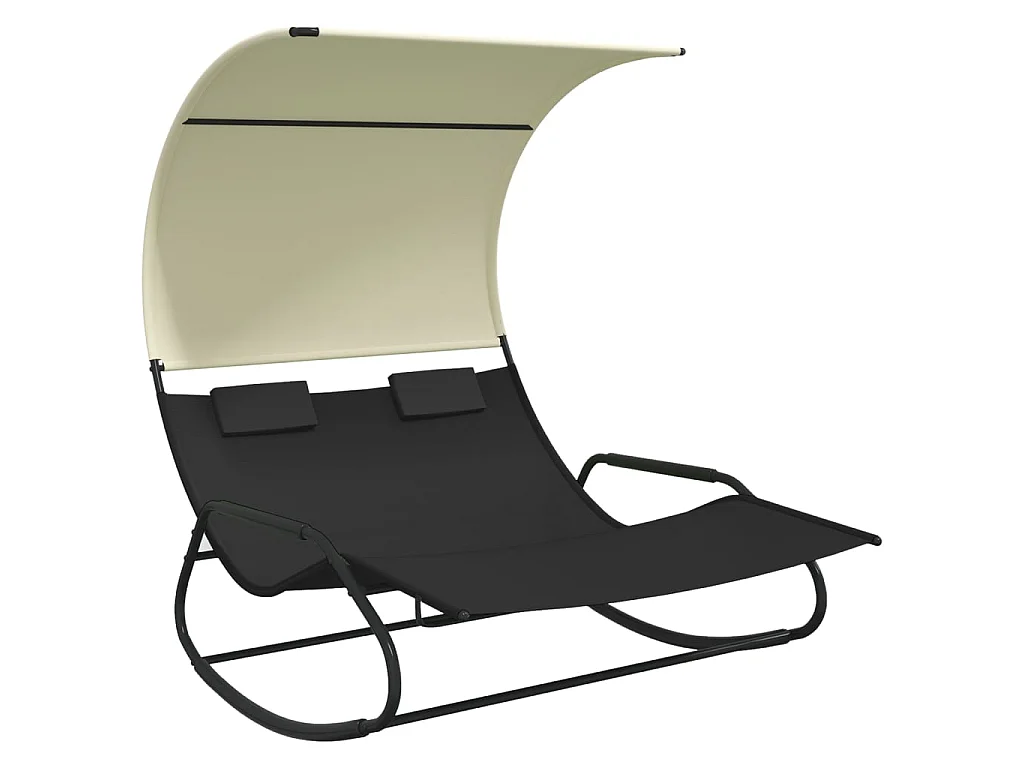 Doppelschaukel-Chaiselounge mit Baldachin in Schwarz und Creme