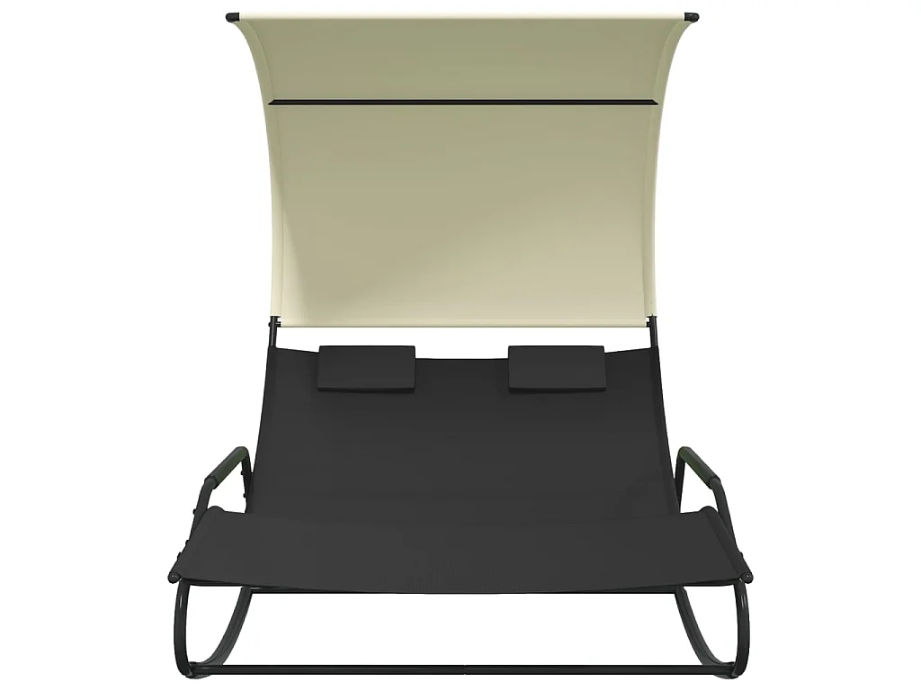 Doppelschaukel-Chaiselounge mit Baldachin in Schwarz und Creme
