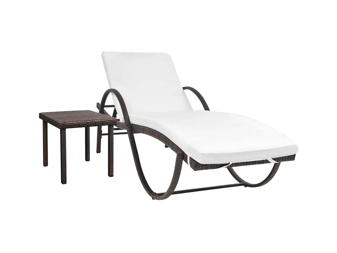 Chaise longue avec coussin et table Résine tressée Marron