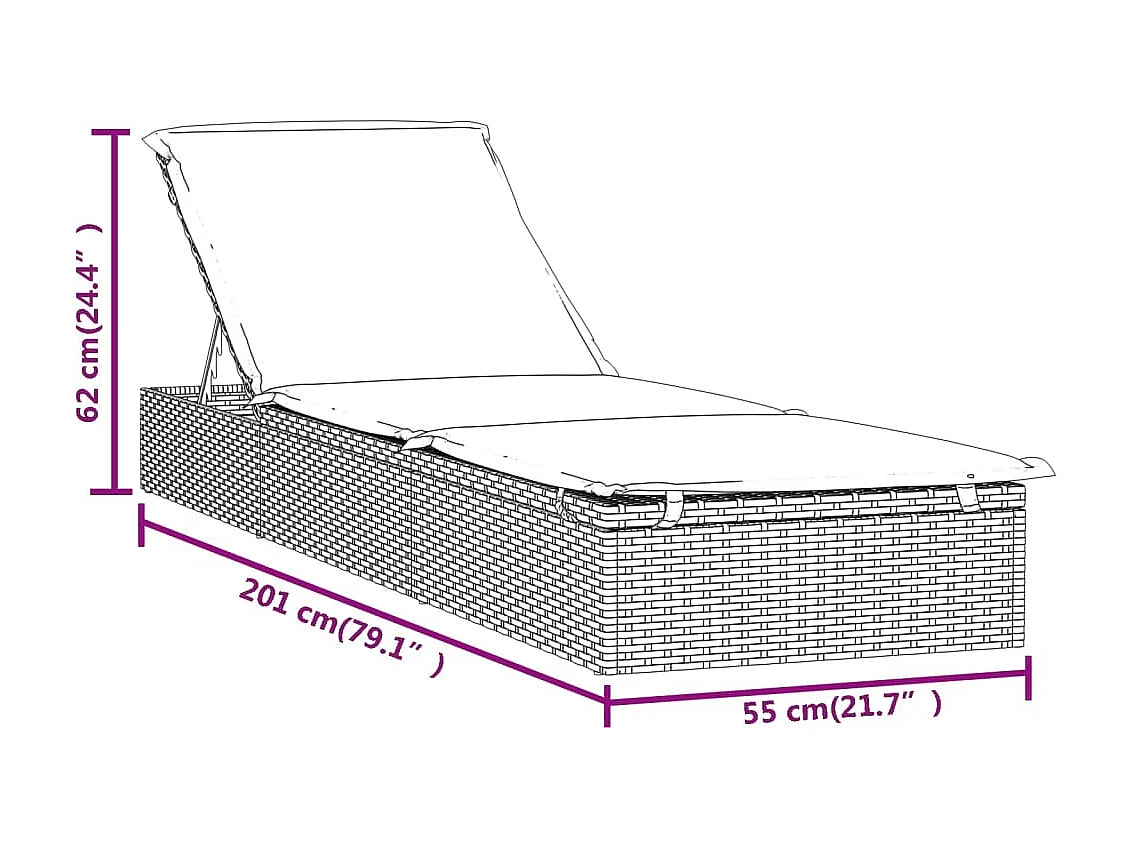 Sillón con cojín gris 201x55x62 cm resina tejida