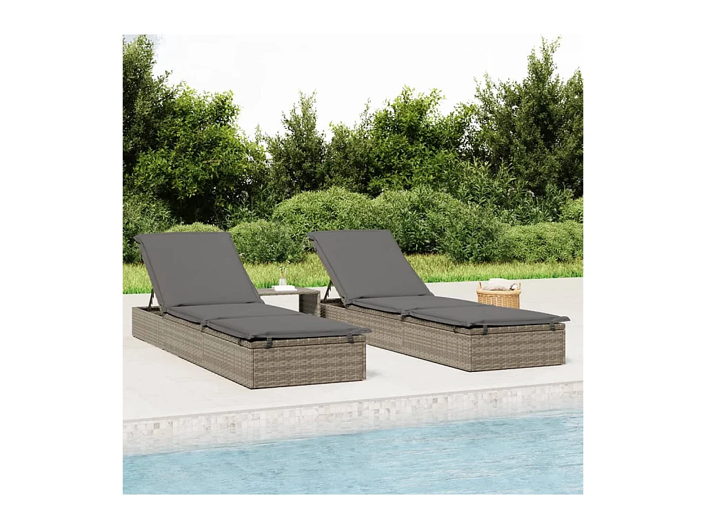 Loungesessel mit grauem Kissen 201x55x62 cm aus geflochtenem Harz