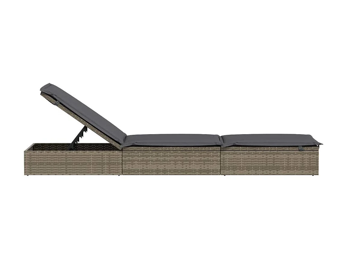 Chaise longue avec coussin gris 201x55x62 cm résine tressée