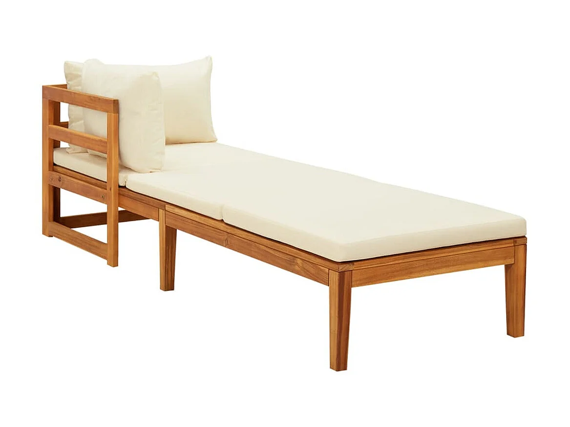 Sillón con 1 reposabrazos Blanco crema Madera maciza de acacia