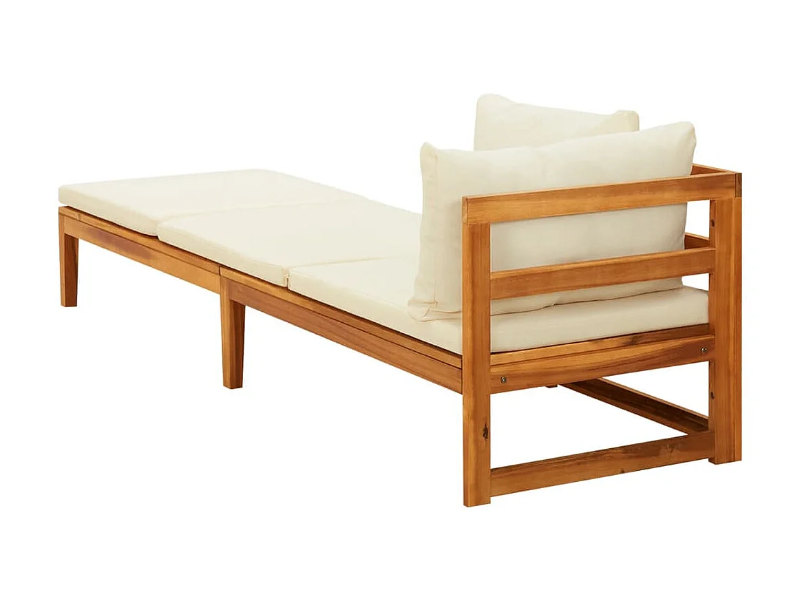 Sillón con 1 reposabrazos Blanco crema Madera maciza de acacia