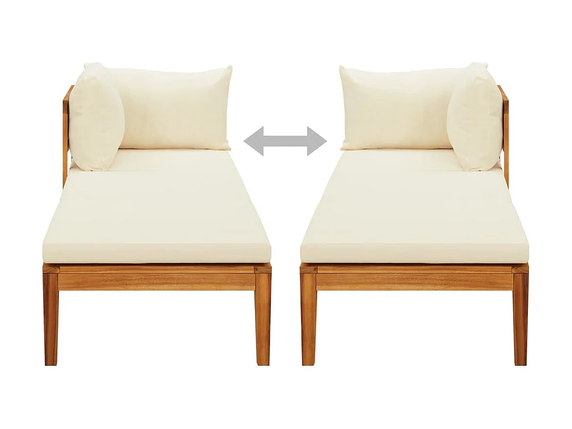 Sillón con 1 reposabrazos Blanco crema Madera maciza de acacia