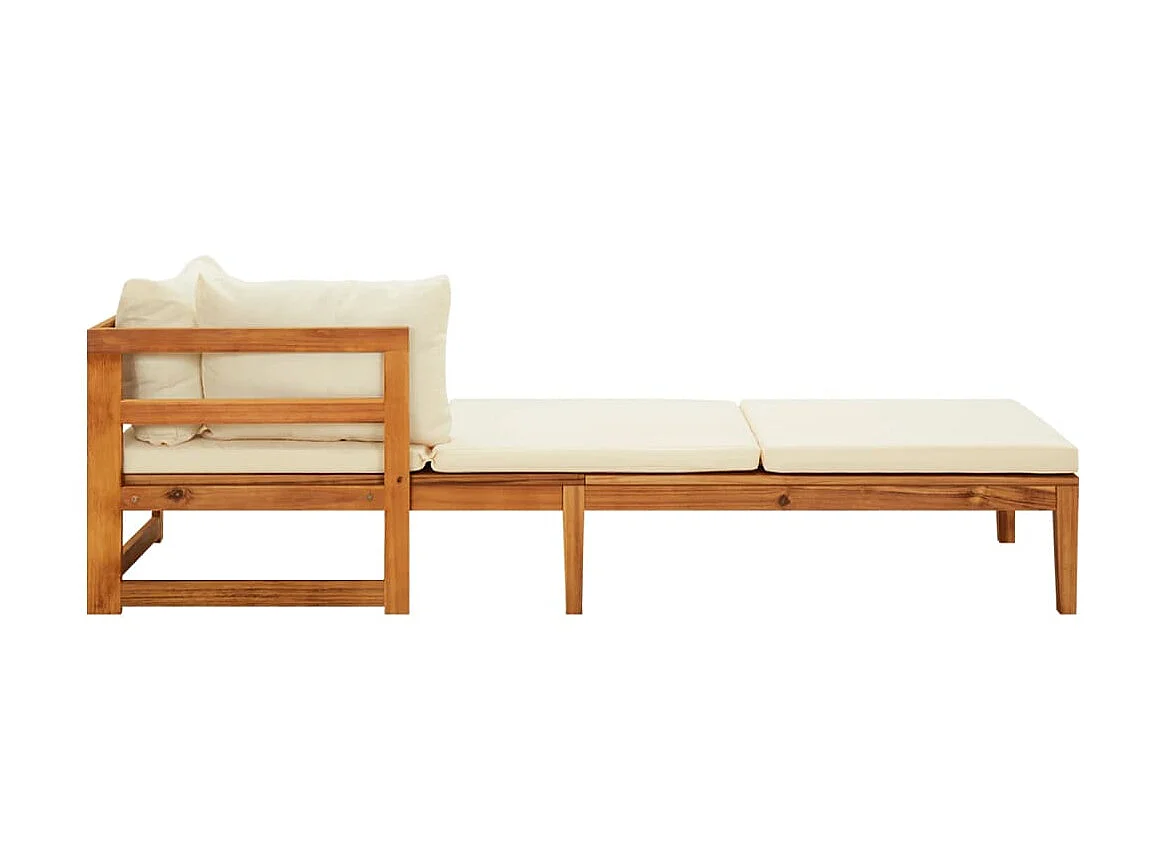 Chaise longue avec 1 accoudoir Blanc crème Bois d'acacia solide