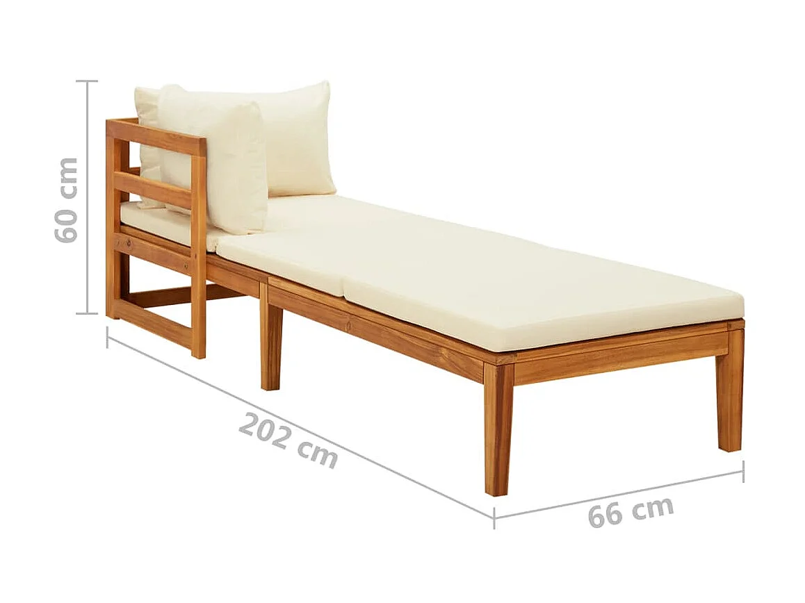 Chaise longue avec 1 accoudoir Blanc crème Bois d'acacia solide
