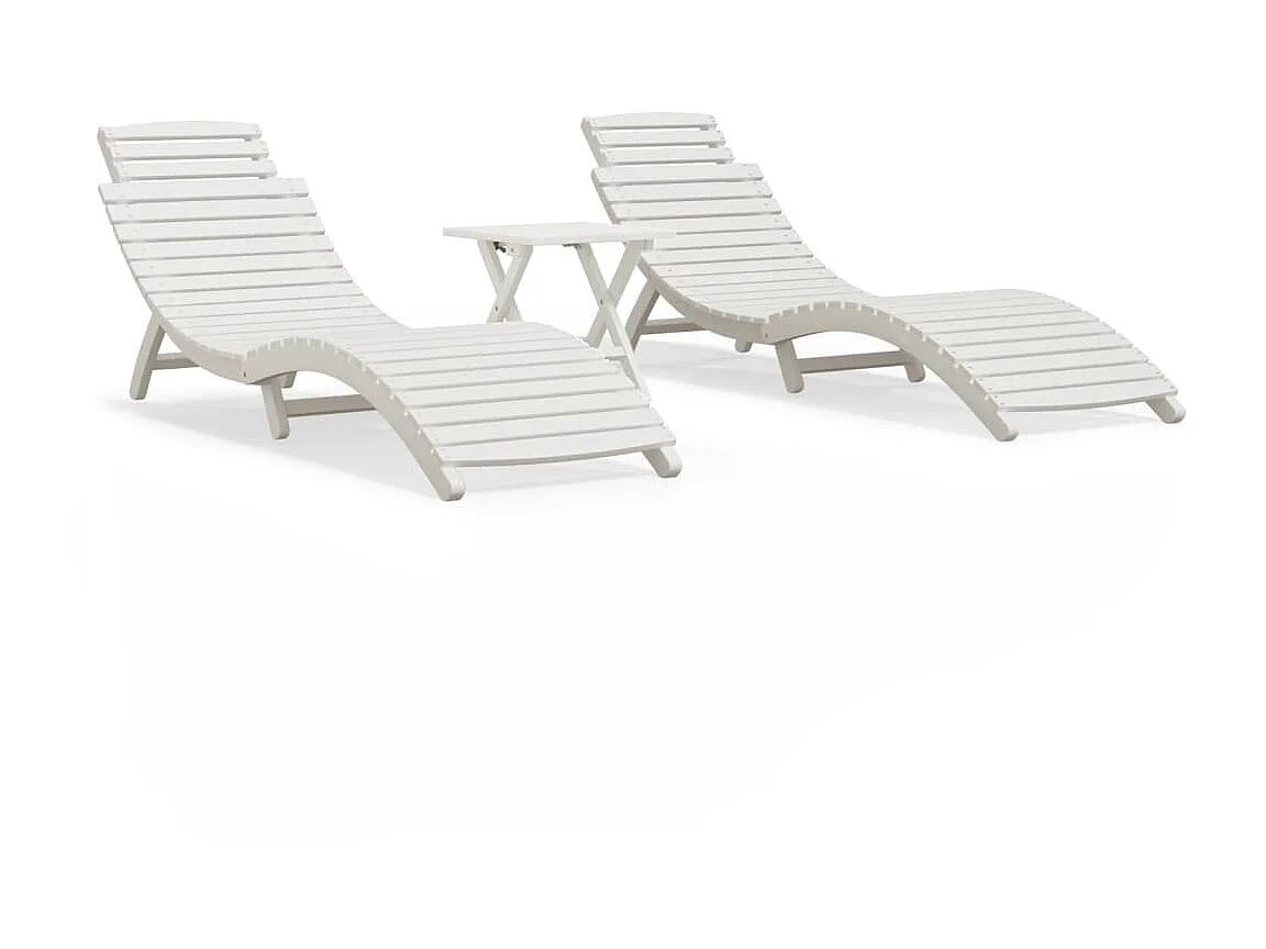 Chaises longues 2 pcs avec table blanc bois massif d'acacia