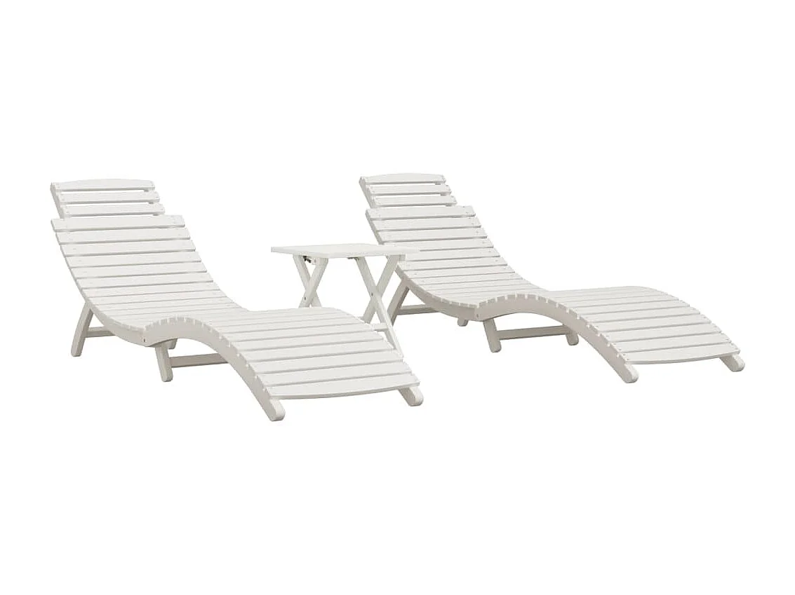Chaises longues 2 pcs avec table blanc bois massif d'acacia