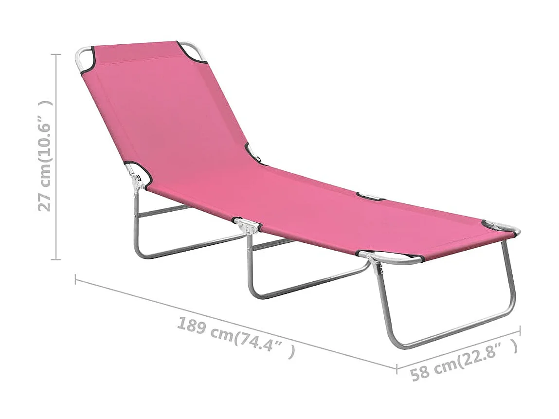 Chaise longue pliable Acier et tissu Rose