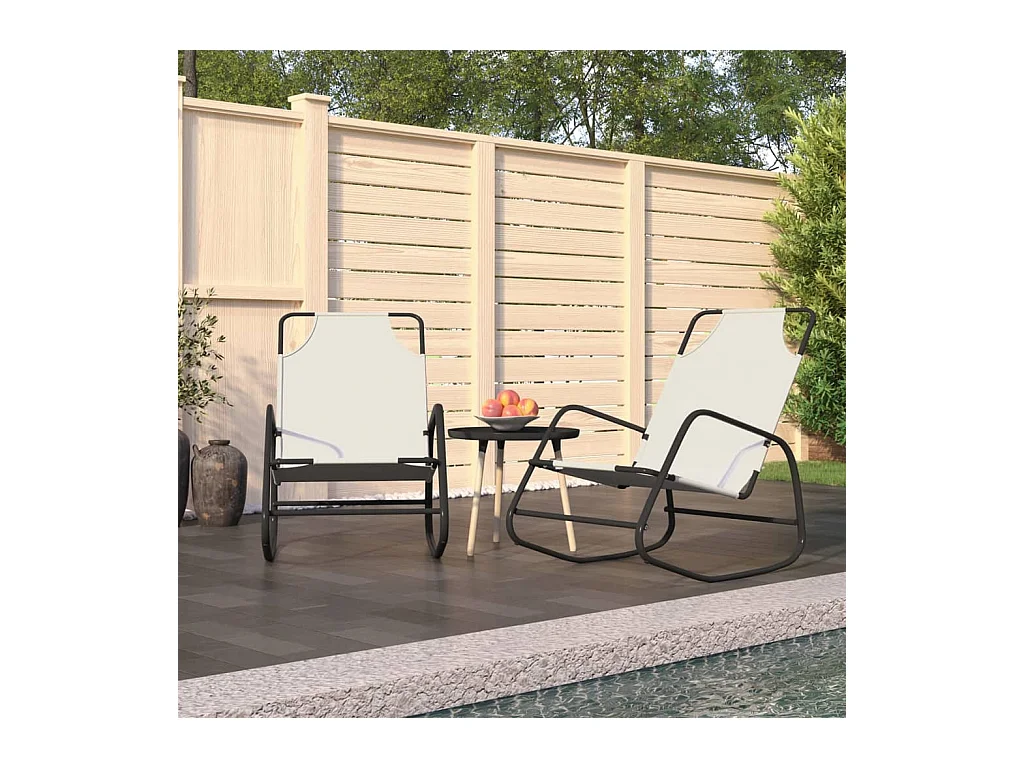 Chaises longues à bascule 2 pcs Crème Acier et textilène