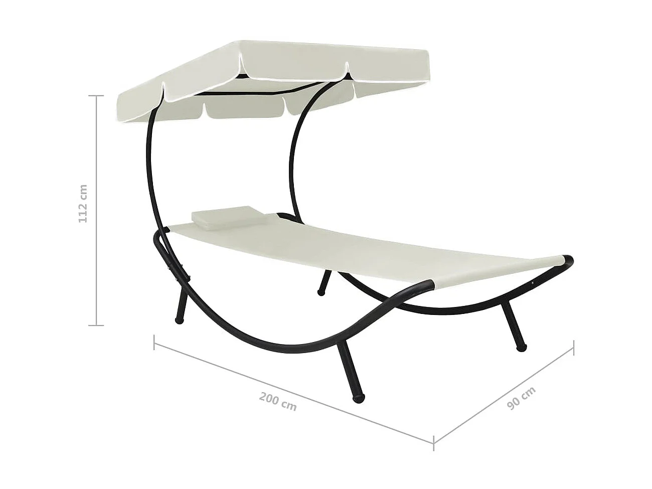 Chaise longue de jardin avec auvent et oreiller Blanc crème