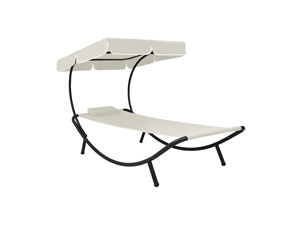 Chaise longue de jardin avec auvent et oreiller Blanc crème