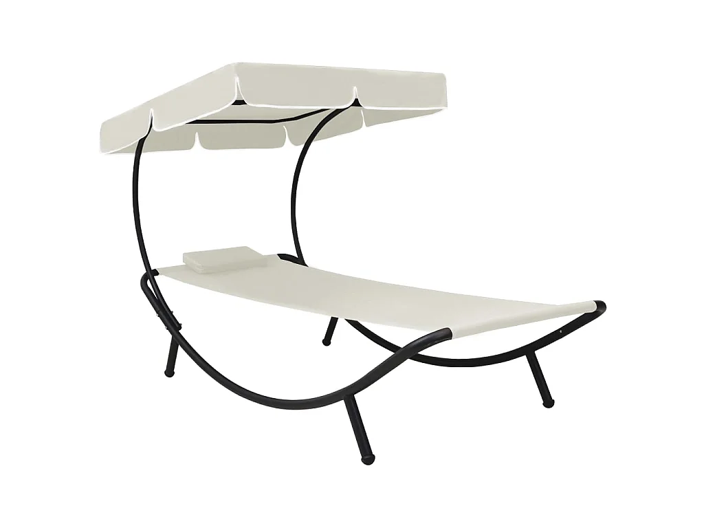 Chaise longue de jardin avec auvent et oreiller Blanc crème