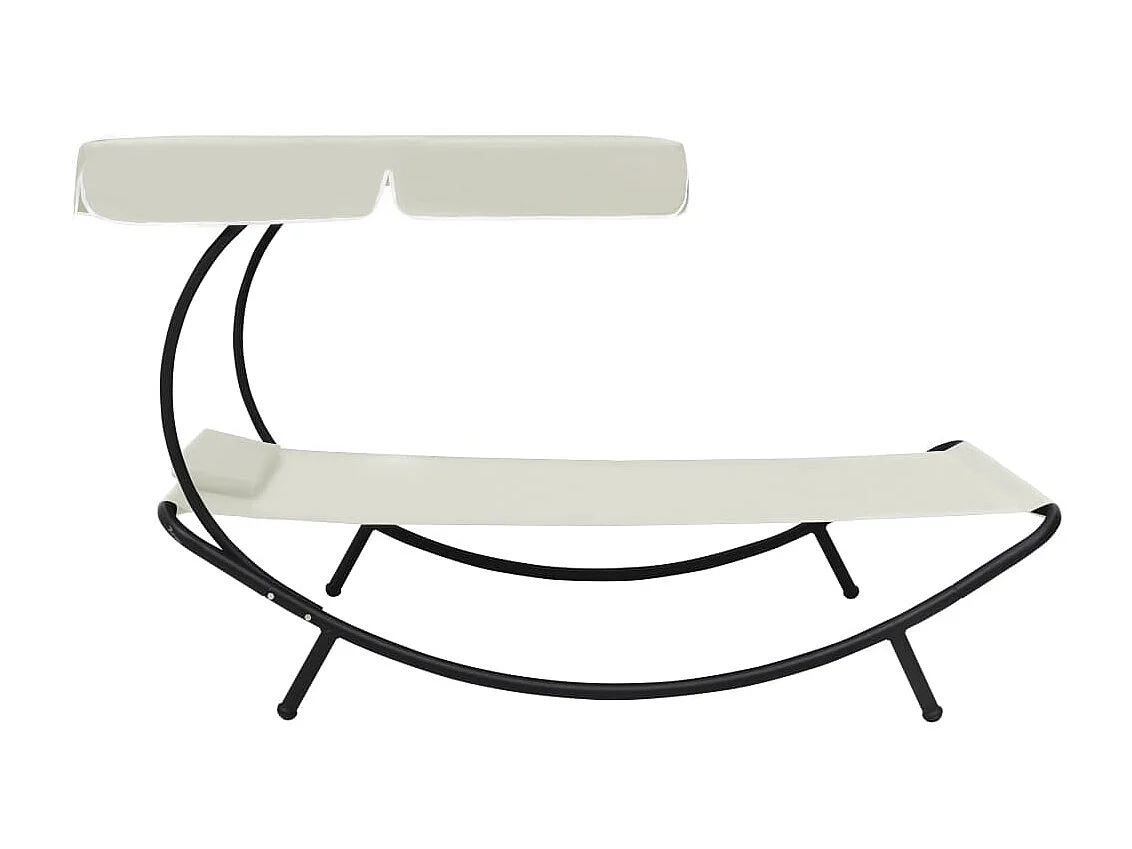 Chaise longue de jardin avec auvent et oreiller Blanc crème