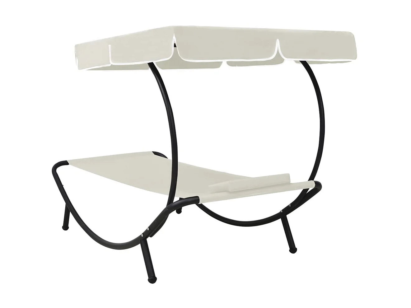 Chaise longue de jardin avec auvent et oreiller Blanc crème