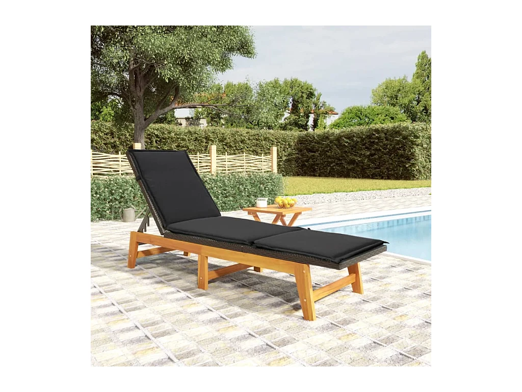 Chaise longue avec table Résine tressée et bois massif d'acacia