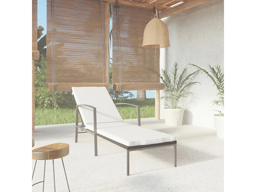 Chaise longue de jardin avec coussin Résine tressée Noir