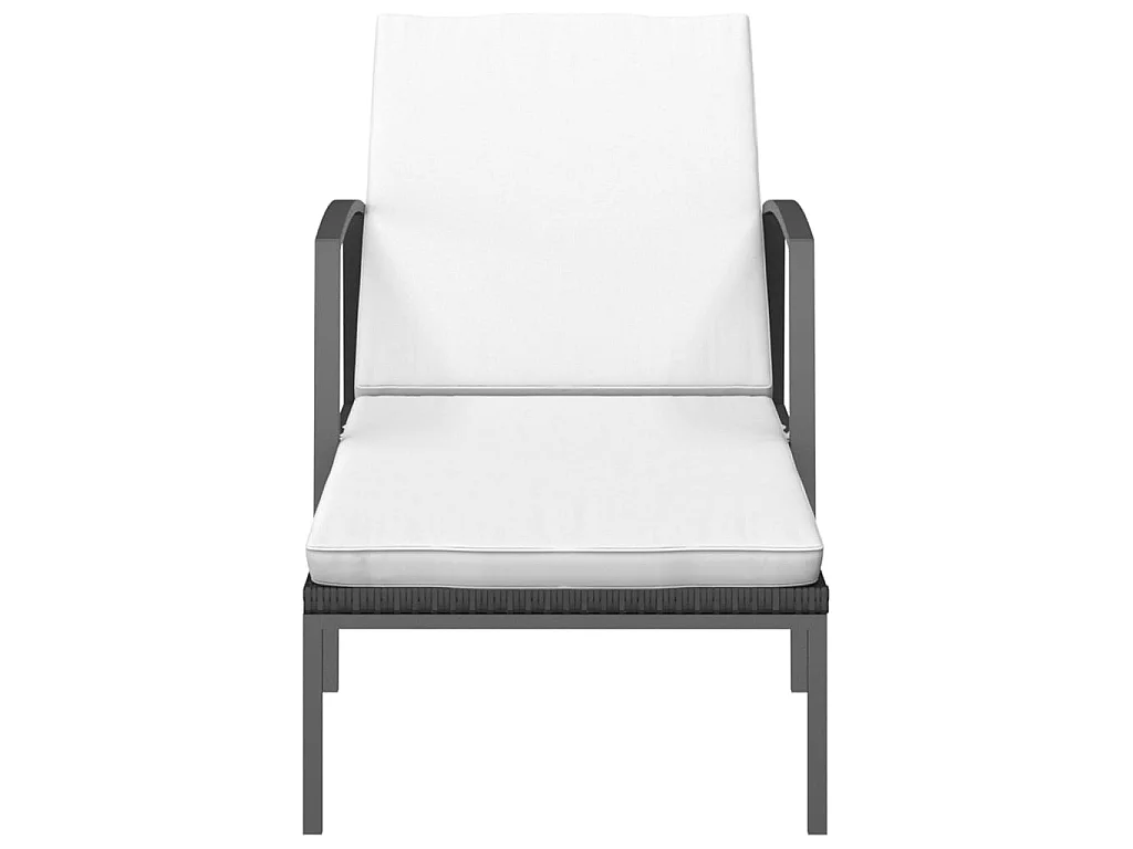 Chaise longue de jardin avec coussin Résine tressée Noir