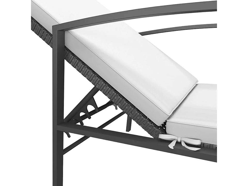 Chaise longue de jardin avec coussin Résine tressée Noir