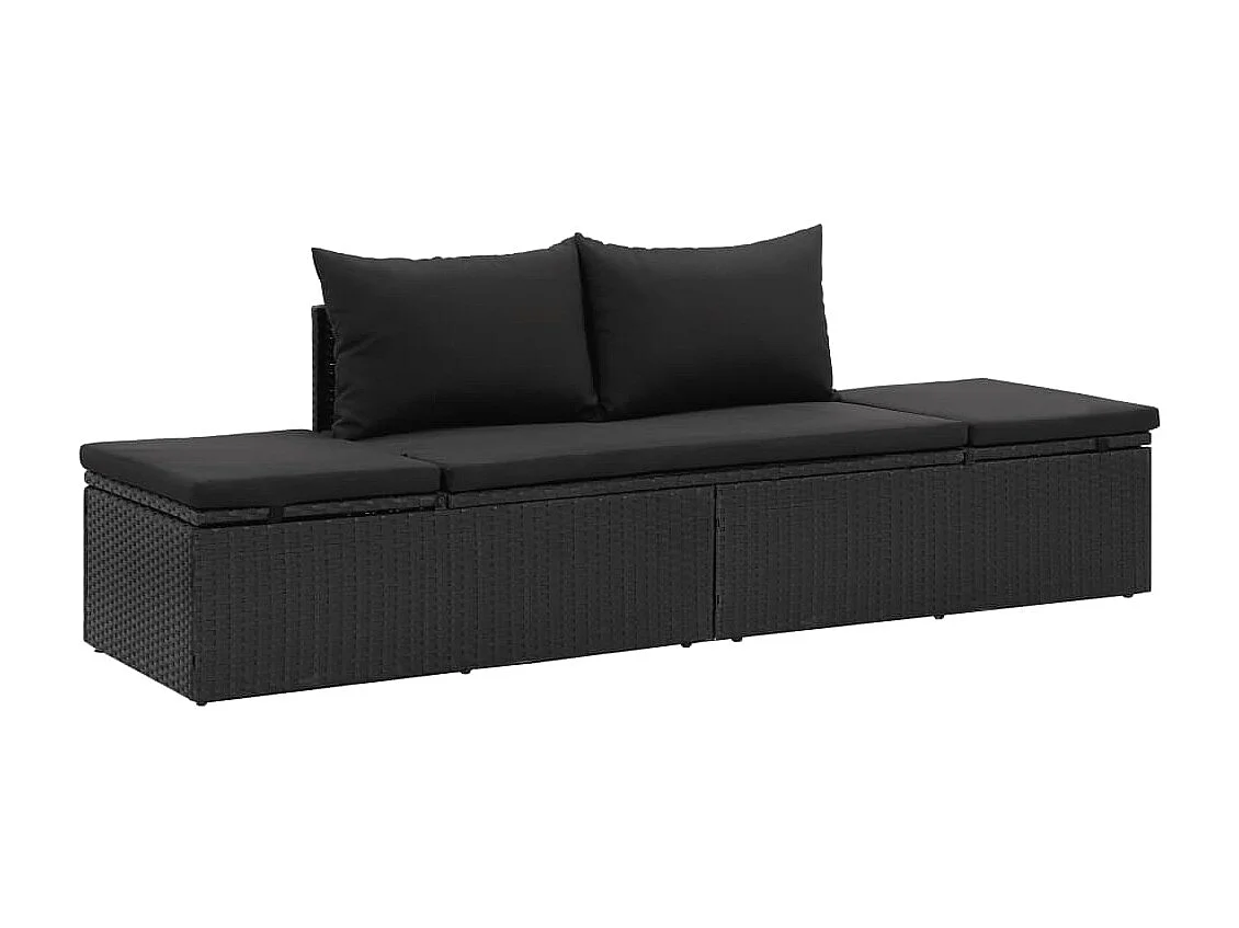 Chaise longue avec coussins Résine tressée Noir