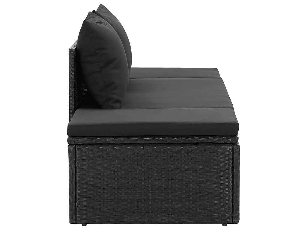 Chaise longue avec coussins Résine tressée Noir