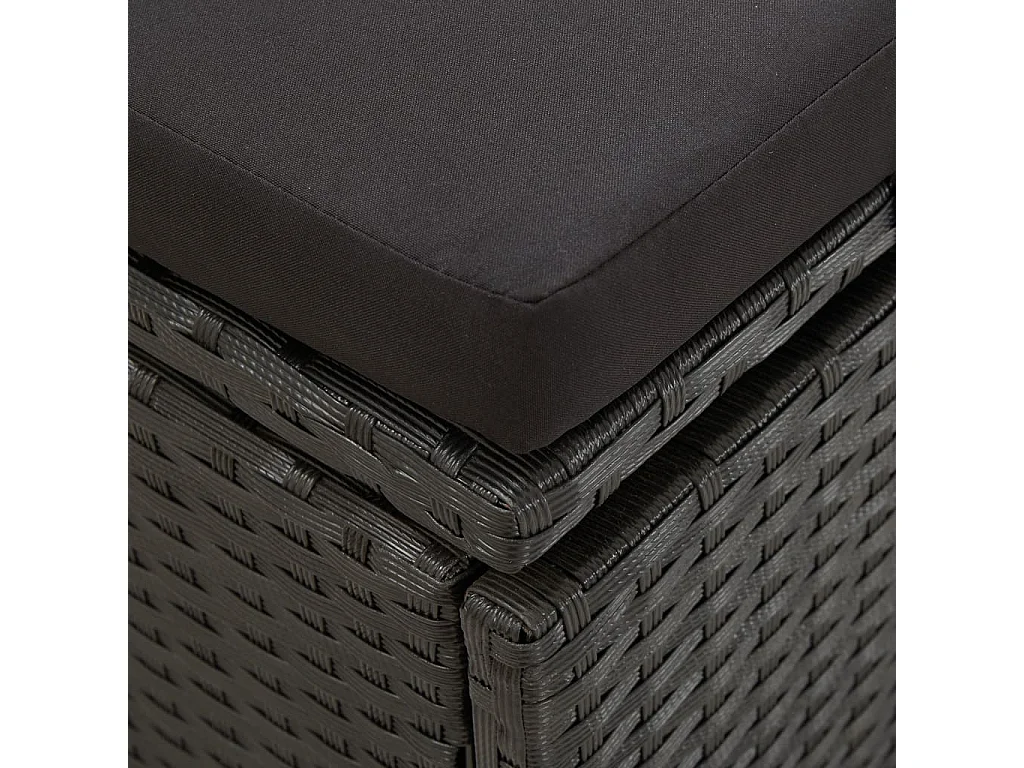 Chaise longue avec coussins Résine tressée Noir