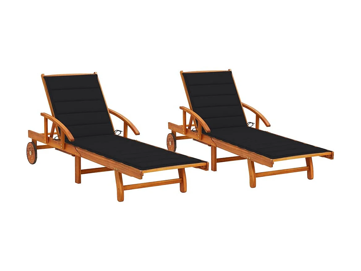 2 poltrone lounge con cuscini in legno massello di acacia