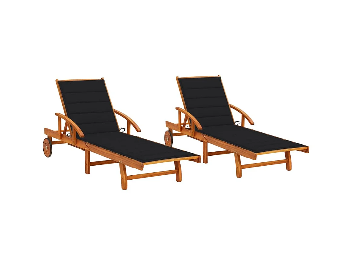 2 poltrone lounge con cuscini in legno massello di acacia