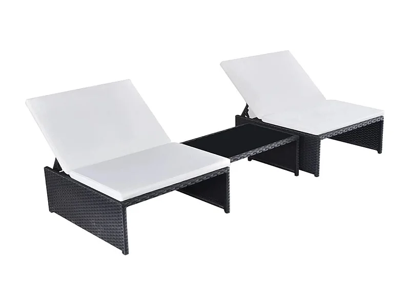 2 poltrone lounge con tavolo in resina intrecciata nera