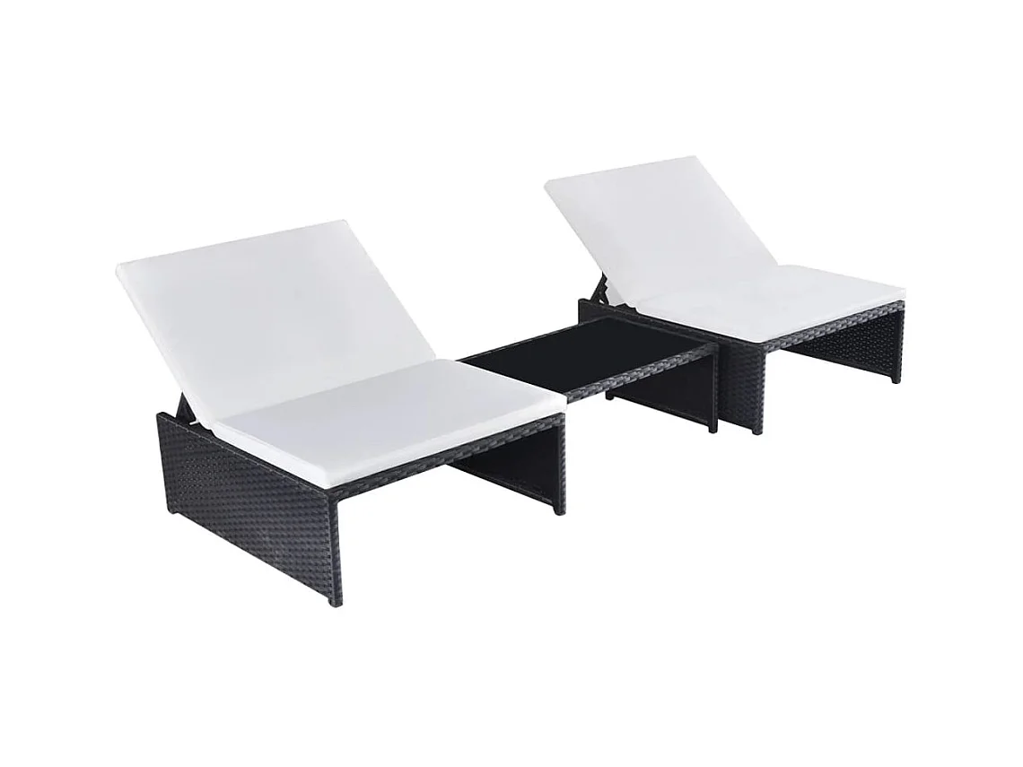 2 Stück Loungesessel mit Tisch, Kunstharzgeflecht, Schwarz