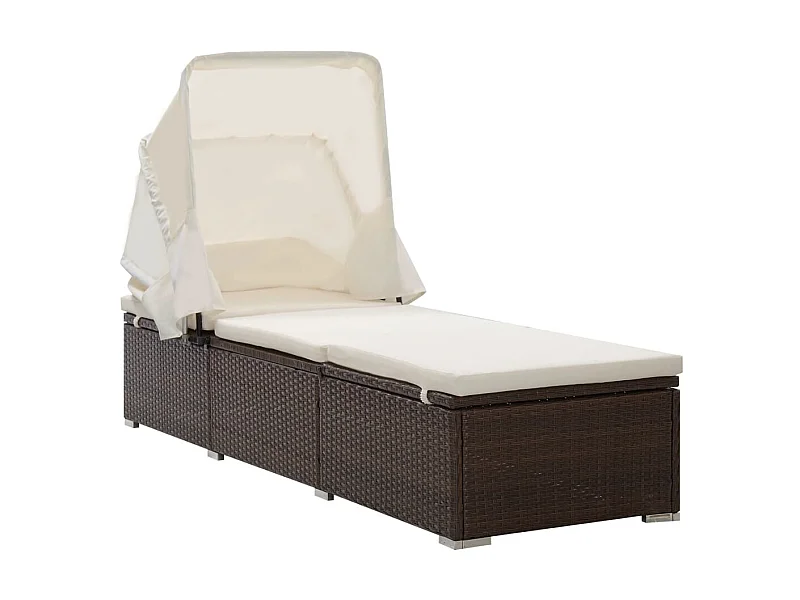 Chaise longue avec auvent et coussin Résine tressée Marron