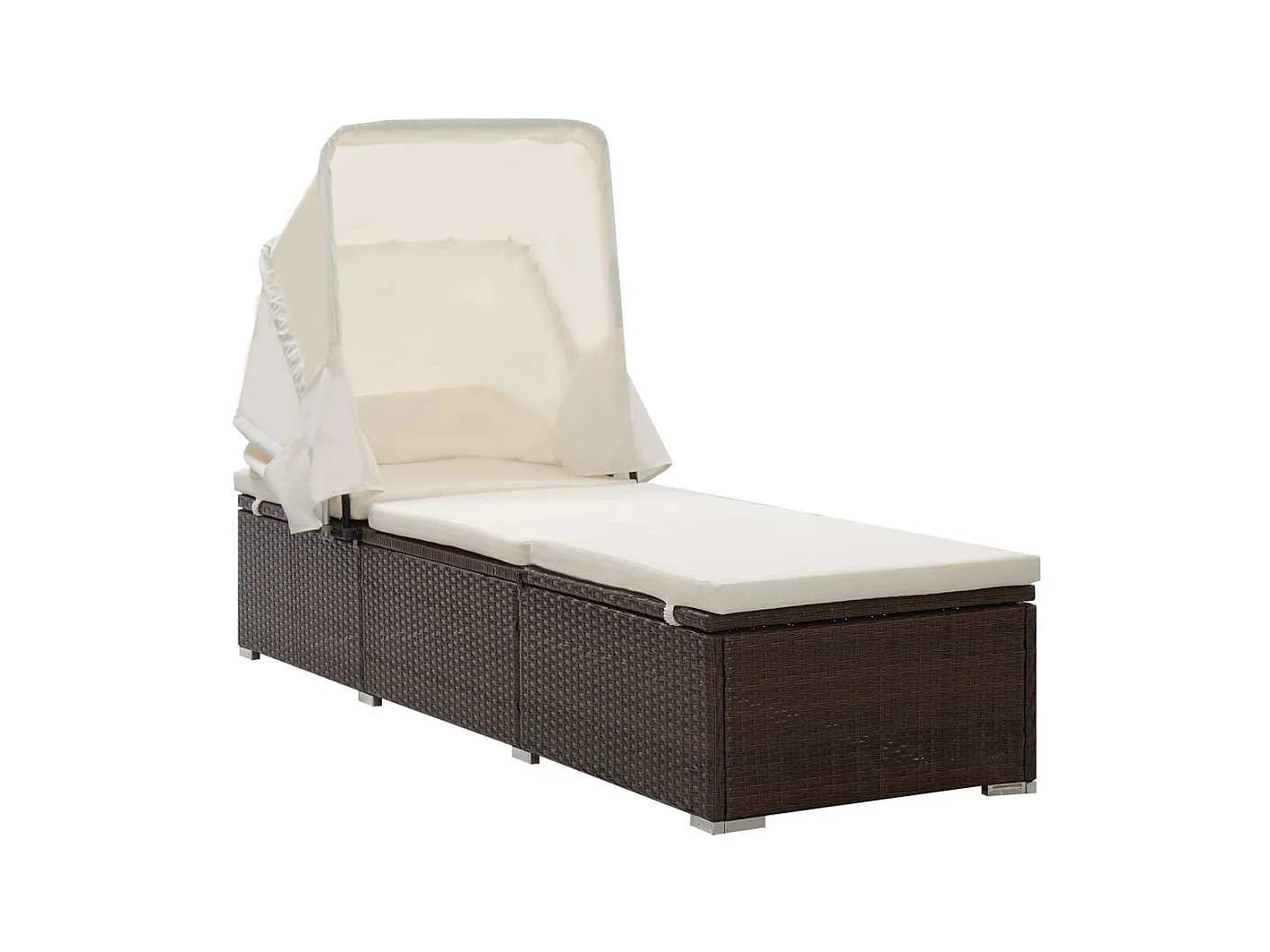 Chaise longue avec auvent et coussin Résine tressée Marron