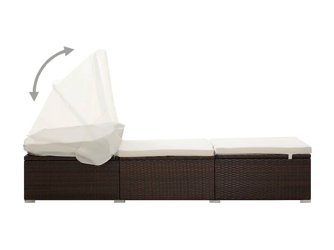 Chaise longue avec auvent et coussin Résine tressée Marron