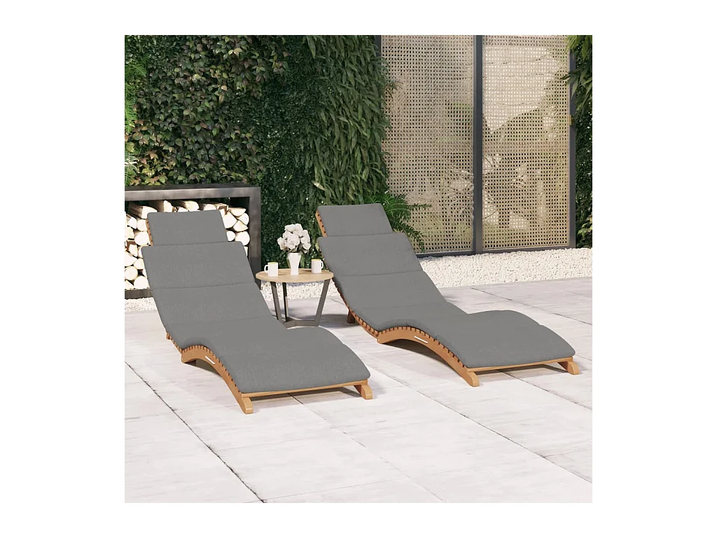 Chaises longues 2 pcs avec coussins Bois massif de teck