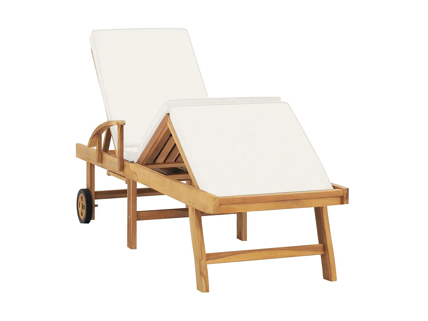 Poltrona lounge con cuscino in legno massello di teak color crema