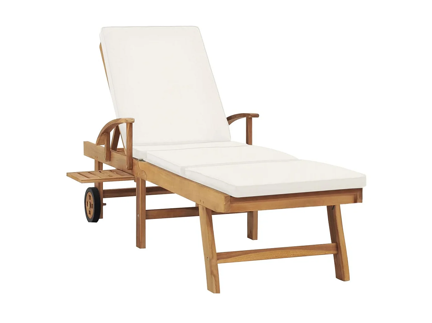 Poltrona lounge con cuscino in legno massello di teak color crema