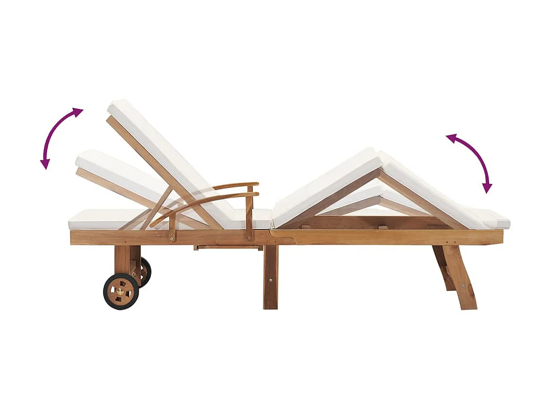 Chaise longue avec coussin Bois de teck solide Crème