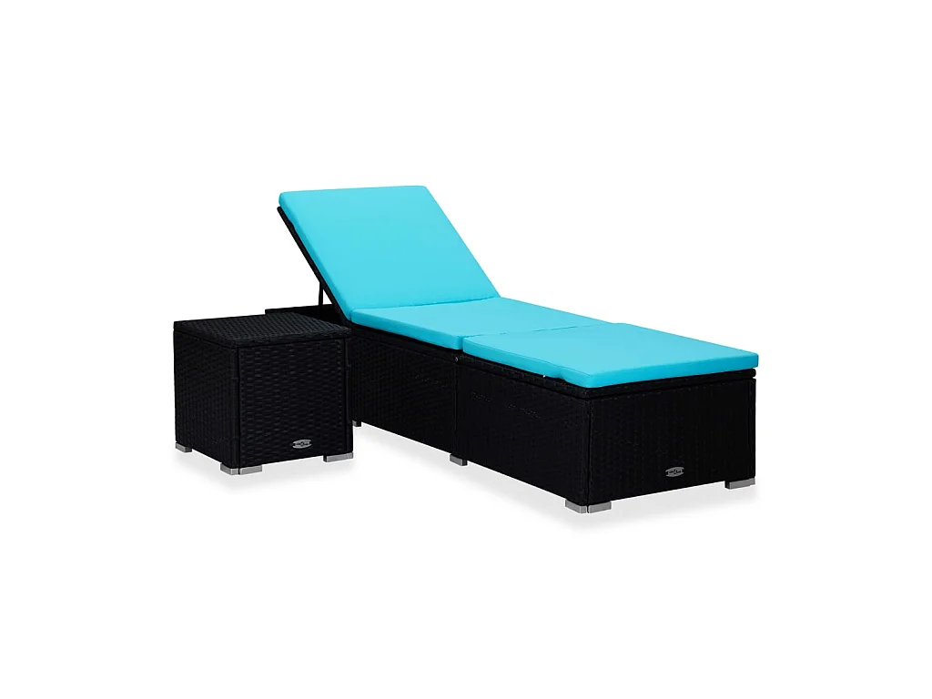 Chaise longue avec coussin et table à thé Résine tressée Bleu