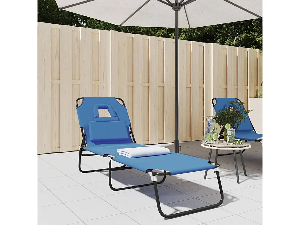 Chaise longue pliante bleu tissu oxford acier enduit de poudre